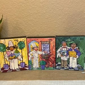 Set of 3 Wrapped Canvas Art Work Chef Pictures by Expressionist Artist JOANNA.